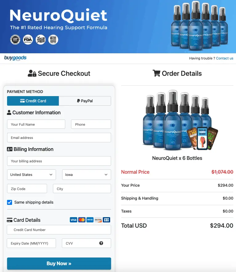 neuroQuiet-checkout-page